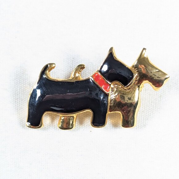 Vintage metal Scottie brooch, twin terrier pin - Picture 3 of 6